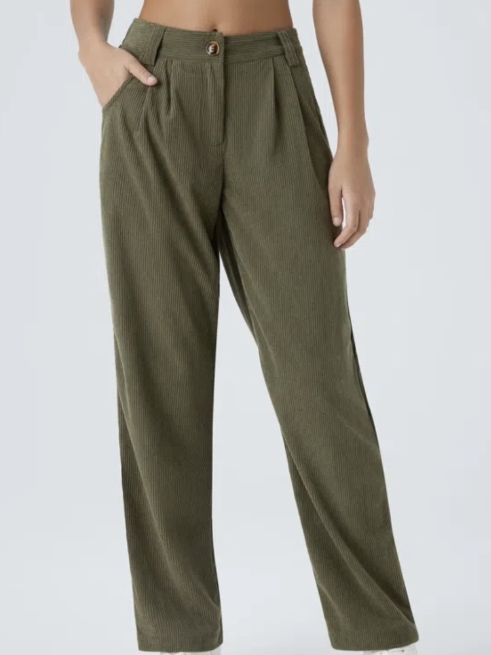 HALARA Olive Corduroy Straight-Leg Pants